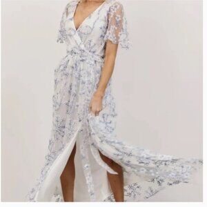 NWT Baltic Born Marseille Blue Blossom Embroidered Embossed Maxi Dress Small